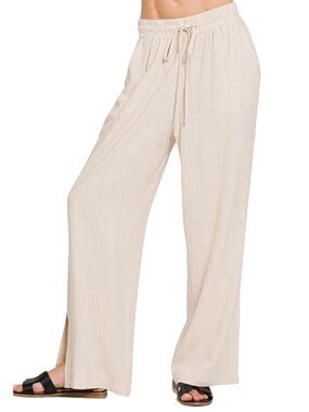 Zenana Sand Beige Linen Drawstring Pant with pockets